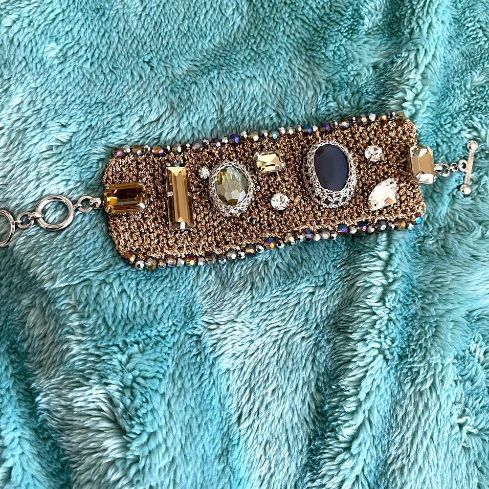 Woven bracelet with faux stones